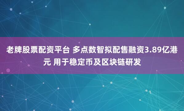 老牌股票配资平台 多点数智拟配售融资3.89亿港元 用于稳定币及区块链研发